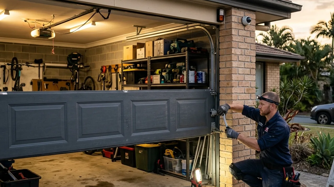 Emergency garage door repair securing a stuck Brisbane garage door fast